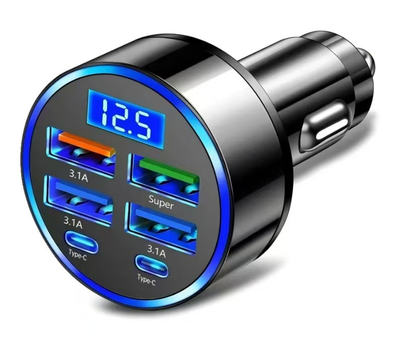 Digital display car charger 4 USB 66W fast car charger