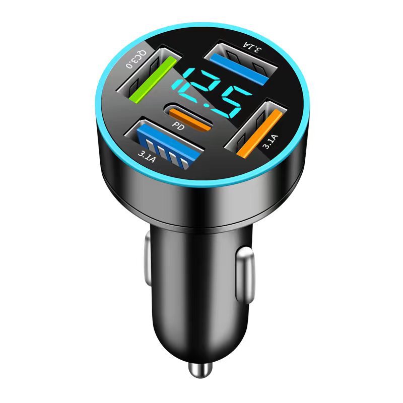 Digital display car charger 4 USB 66W fast car charger