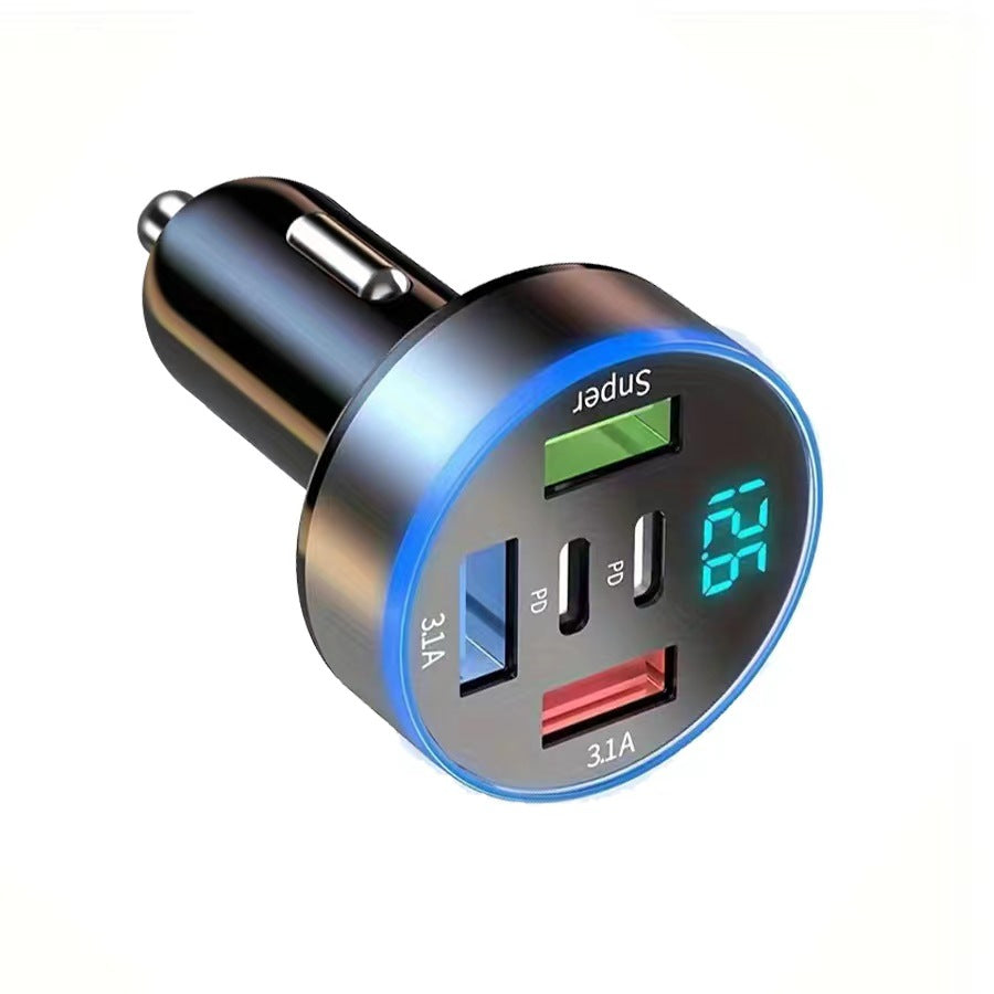 Digital display car charger 4 USB 66W fast car charger