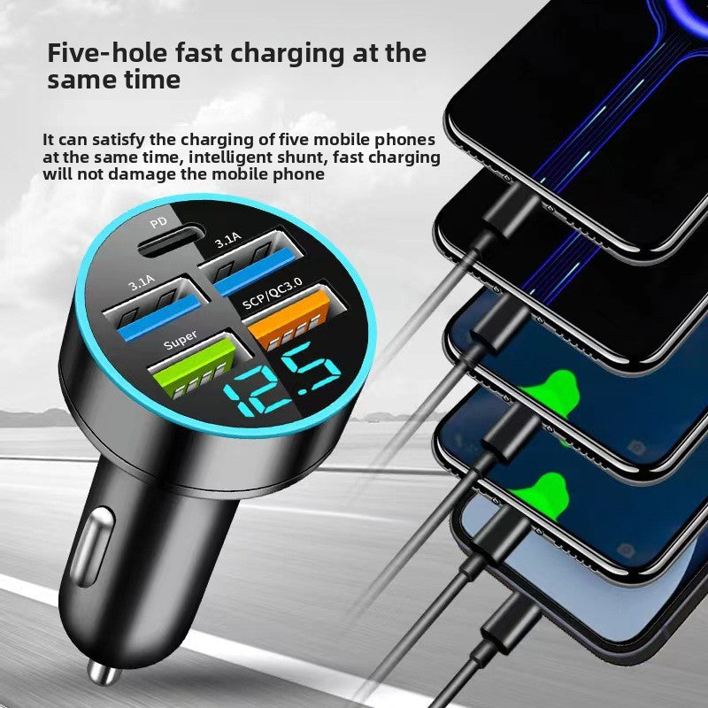 Digital display car charger 4 USB 66W fast car charger